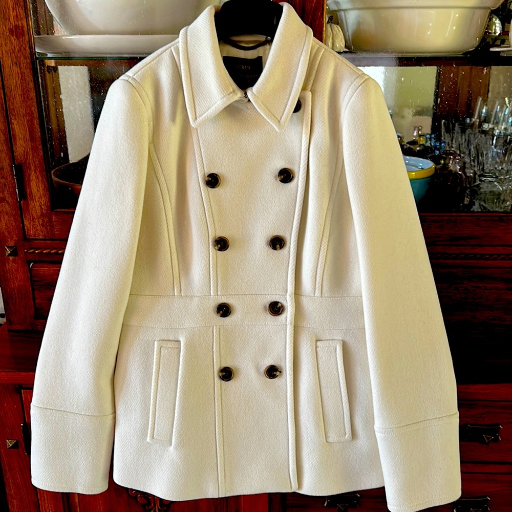 J Crew Cream Stadium Cloth by Nello Gori Peacoat NWT Size 6 Tall